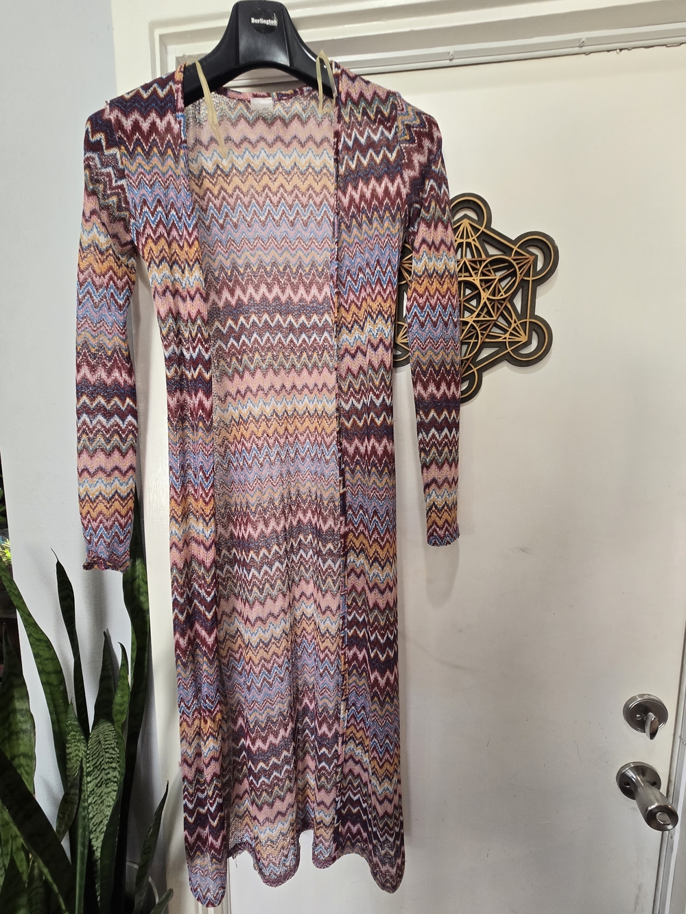 Long Open-Front Zigzag Knit Dress - Multicolor